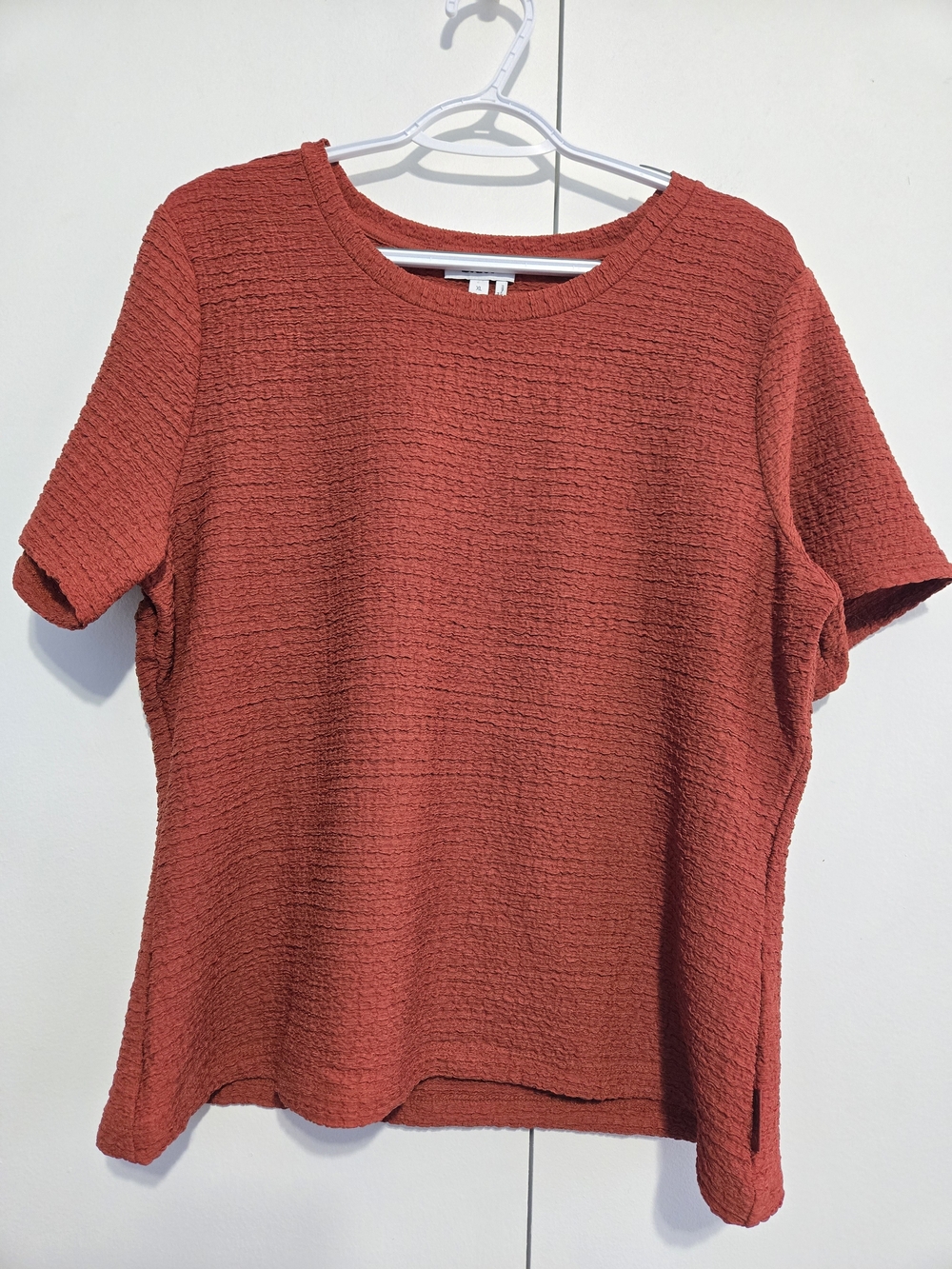 DKNY Textured Knit Top‎ XL Rust Orange Short Sleeve Tunic Blouse